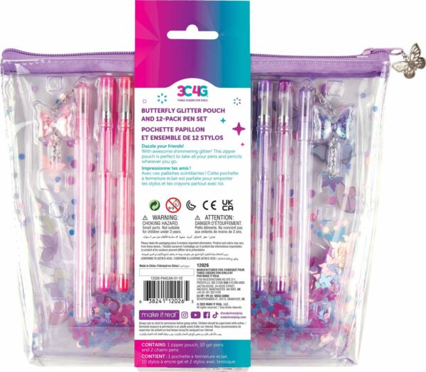 Butterfly Glitter Pouch and 12 Pack Pen Set